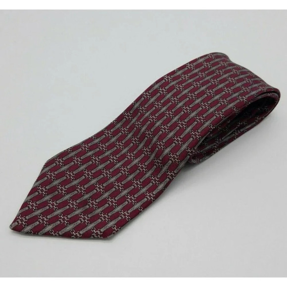Hermès Silk Necktie in Navy and Red Vertical Pattern 890 PA Made in France Tie - Picture 3 of 5